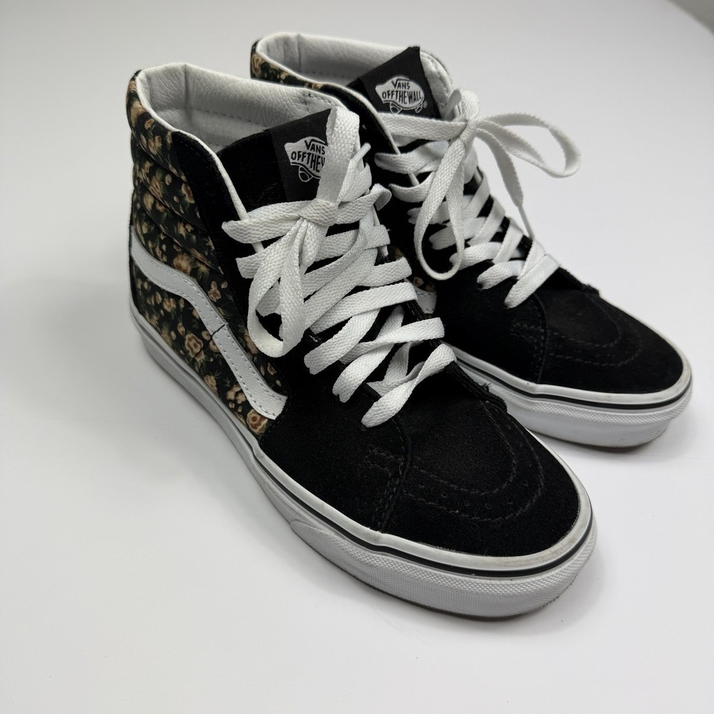 Vans Sk8-Hi Floral Black Suede High Top Sneakers Women's Size 6.5 - Picture 3 of 10